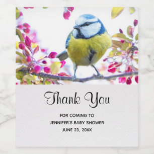 Etiqueta Para Botella De Vino Ave azul bonito y amarillo en una sucursal de Baby