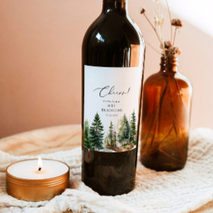 Etiqueta Para Botella De Vino Aventura a la ducha de novia rústica del bosque