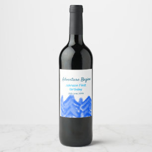 Etiqueta Para Botella De Vino Aventura azul Aqua empieza la primera montaña de c