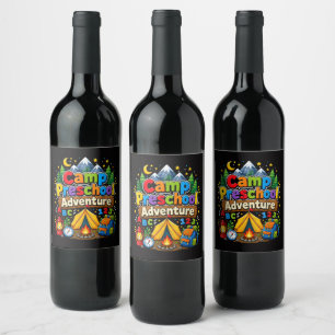 Etiqueta Para Botella De Vino Aventura de preescolar de campamento de regreso a