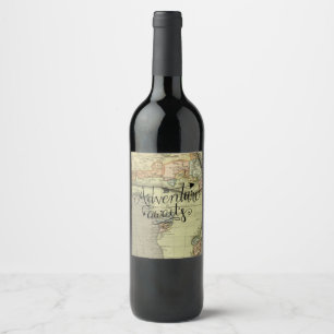 Etiqueta Para Botella De Vino Aventura espera el mapa vintage del mundo