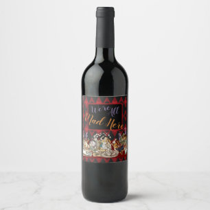 Etiqueta Para Botella De Vino Aventuras de Alicia con el loco gato de Cheshire d