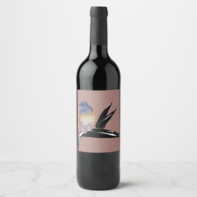 Etiqueta Para Botella De Vino Aves de Shama blanco (Anverso)