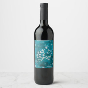 Etiqueta Para Botella De Vino Azul Místico de Invierno Copos de Nieve Plateados 