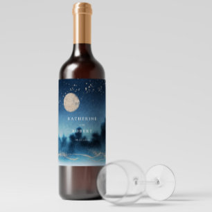 Etiqueta Para Botella De Vino Azul Nocturno Azul Nocturno Boda Etiqueta de vino