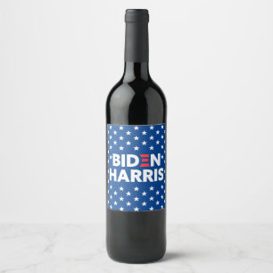 Etiqueta Para Botella De Vino Azul patrón de estrellas blancas Biden/Harris