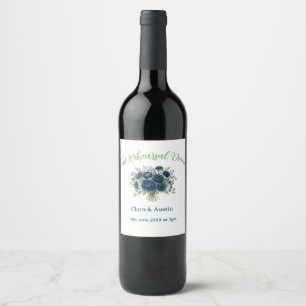 Etiqueta Para Botella De Vino azul verde floral la cena de ensayo editable na