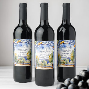 Etiqueta Para Botella De Vino Azulejos azules italianos leones arco ducha de nov