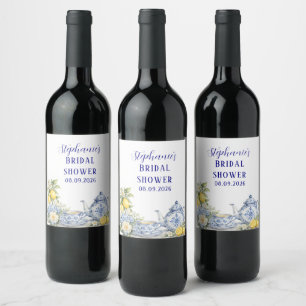 Etiqueta Para Botella De Vino Azulejos portugueses azul Mediterráneo Despedida d
