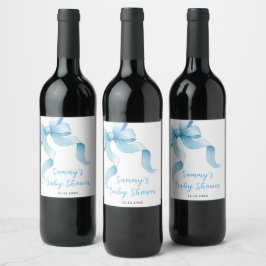 Etiqueta Para Botella De Vino Baby Shower Blue Coquette Bow