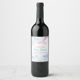 Etiqueta Para Botella De Vino Baby Shower de cola de sirena de verano en el océa