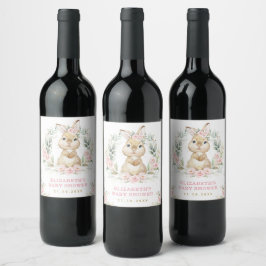 Etiqueta Para Botella De Vino Baby Shower de Conejo de Pascua de Rosas Rosa