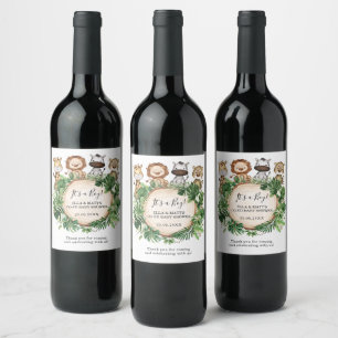 Etiqueta Para Botella De Vino Baby Shower de la Co-Ed de Animales del Safari de 