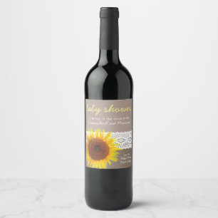 Etiqueta Para Botella De Vino Baby Shower de Sunflower Burlap y Crochet Lace