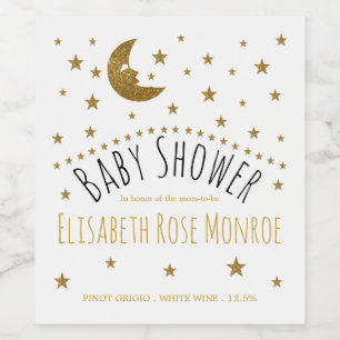 Etiqueta Para Botella De Vino Baby Shower Gold Moon and Stars