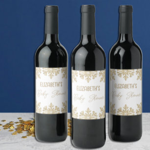 Etiqueta Para Botella De Vino Baby Shower Gold Snowflake Winter