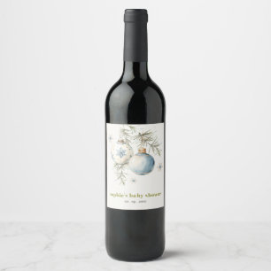 Etiqueta Para Botella De Vino Baby Shower Minimal Blue Winter Chirstmas Boy