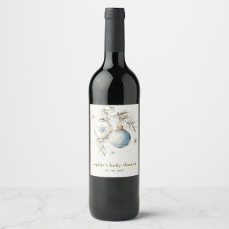 Etiqueta Para Botella De Vino Baby Shower Minimal Blue Winter Chirstmas Boy