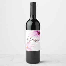 Etiqueta Para Botella De Vino Baby Shower Minimalista elegante de Flor Rosa