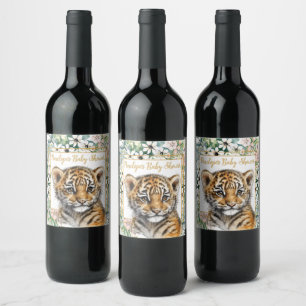 Etiqueta Para Botella De Vino Baby Shower neutro de género en el club de tigres 