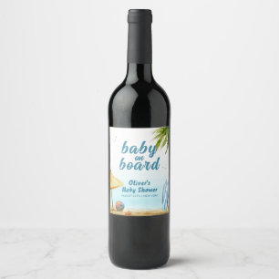 Etiqueta Para Botella De Vino Baby Shower Summer Beach Ocean Surfboard