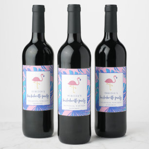 Etiqueta Para Botella De Vino Bachelorette de Playa Flamingo Tropical Rosa