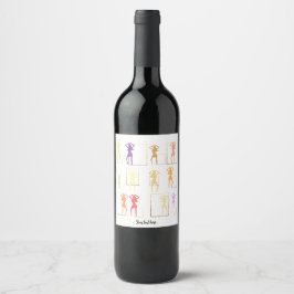 Etiqueta Para Botella De Vino Bailando con colores Kaleidoscope femenino