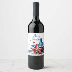 Etiqueta Para Botella De Vino Balcón azul rojo en la playa