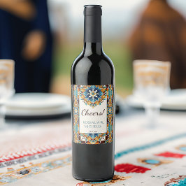 Etiqueta Para Botella De Vino Baldosas de talavera azul verde azulada boda mexic