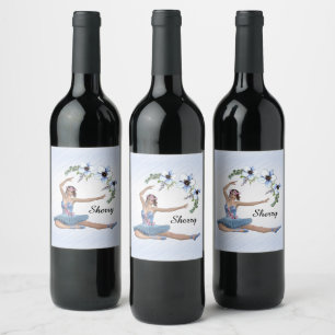 Etiqueta Para Botella De Vino Ballerina con nombre personal azul