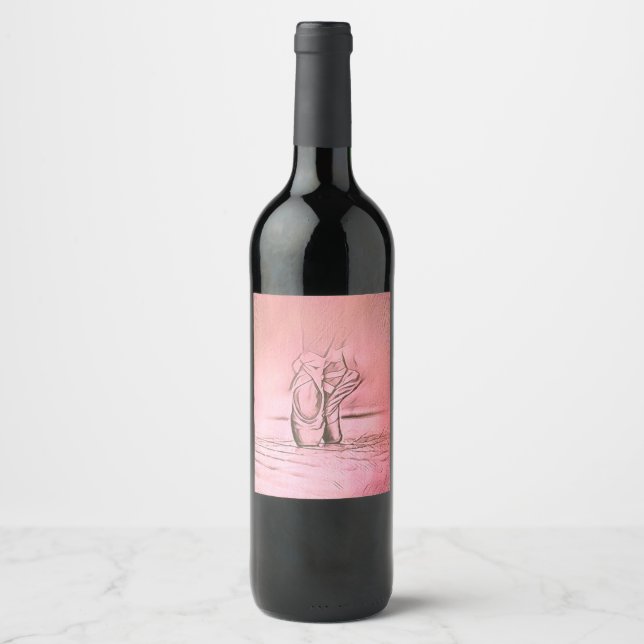 Etiqueta Para Botella De Vino Ballet bailando zapatillas Ballerina rosa (Anverso)
