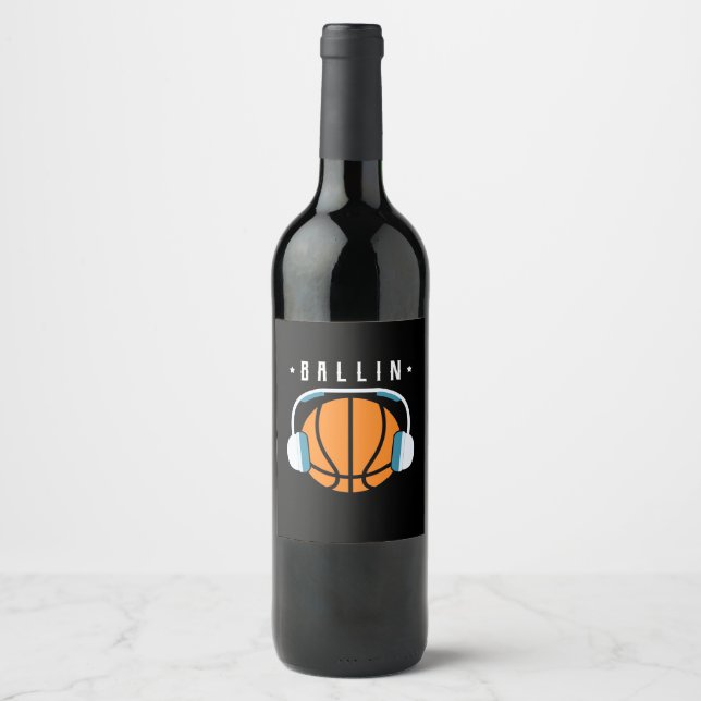 Etiqueta Para Botella De Vino Ballin Basketball Art (Anverso)