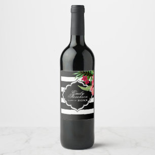 Etiqueta Para Botella De Vino Bandas Y Flores Negras - Graduación