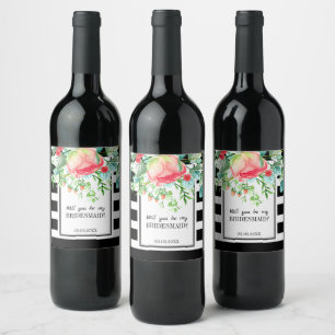 Etiqueta Para Botella De Vino Bandas Y Flores Negros