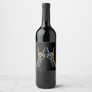 Etiqueta Para Botella De Vino Bandera arcoiris de Skeleton Rock Hand LGBTQ Guay 
