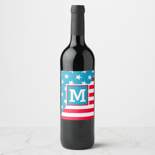 Etiqueta Para Botella De Vino Bandera de Estados Unidos (Anverso)