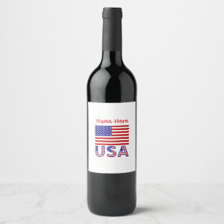 Etiqueta Para Botella De Vino Bandera de Estados Unidos de América Personalizada