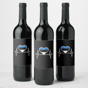 Etiqueta Para Botella De Vino Bandera de Estonia de latido cardíaco