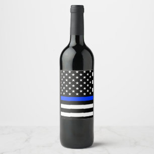 Etiqueta Para Botella De Vino Bandera de la policía de la delgada línea azul