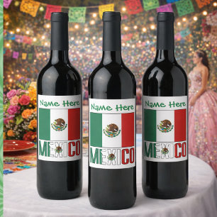 Etiqueta Para Botella De Vino Bandera de México Personalizada