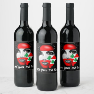 Etiqueta Para Botella De Vino Bandera del Líbano y mapa de la cara de los chicas