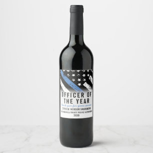 Etiqueta Para Botella De Vino Bandera delgada de la línea azul de la policía del