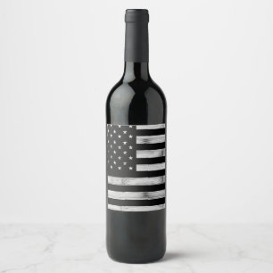 Etiqueta Para Botella De Vino Bandera estadounidense Rustic Wood Black White Pat