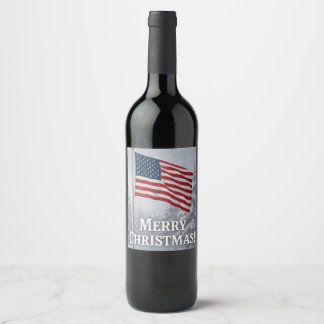 Etiqueta Para Botella De Vino Bandera Patriótica de Navidad en un País de Ensueñ