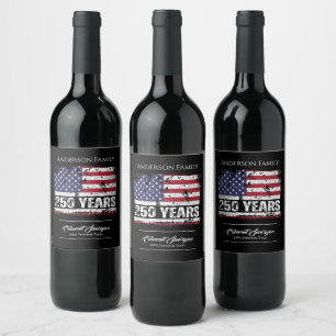 Etiqueta Para Botella De Vino Bandera Retro América 250 Años Aniversario 250