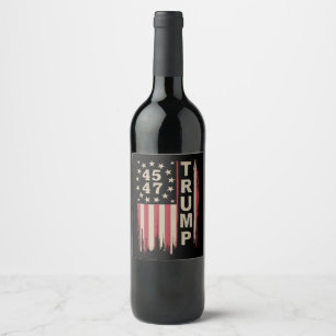 Etiqueta Para Botella De Vino Bandera Trump 45 47 Vintage Retro América EEUU