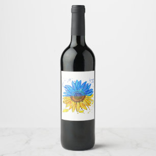 Etiqueta Para Botella De Vino Bandera ucraniana camiseta vintage con girasol
