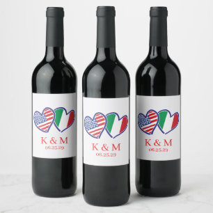 Etiqueta Para Botella De Vino Banderas del Corazón Ítalo Americanas