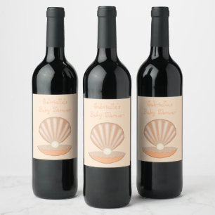 Etiqueta Para Botella De Vino Bañito de bebé neutro con caparazón de ostra y per