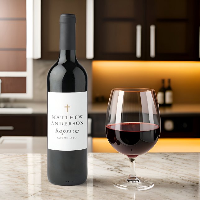 Etiqueta Para Botella De Vino Baptismo cruzado simple y elegante (Subido por el creador)